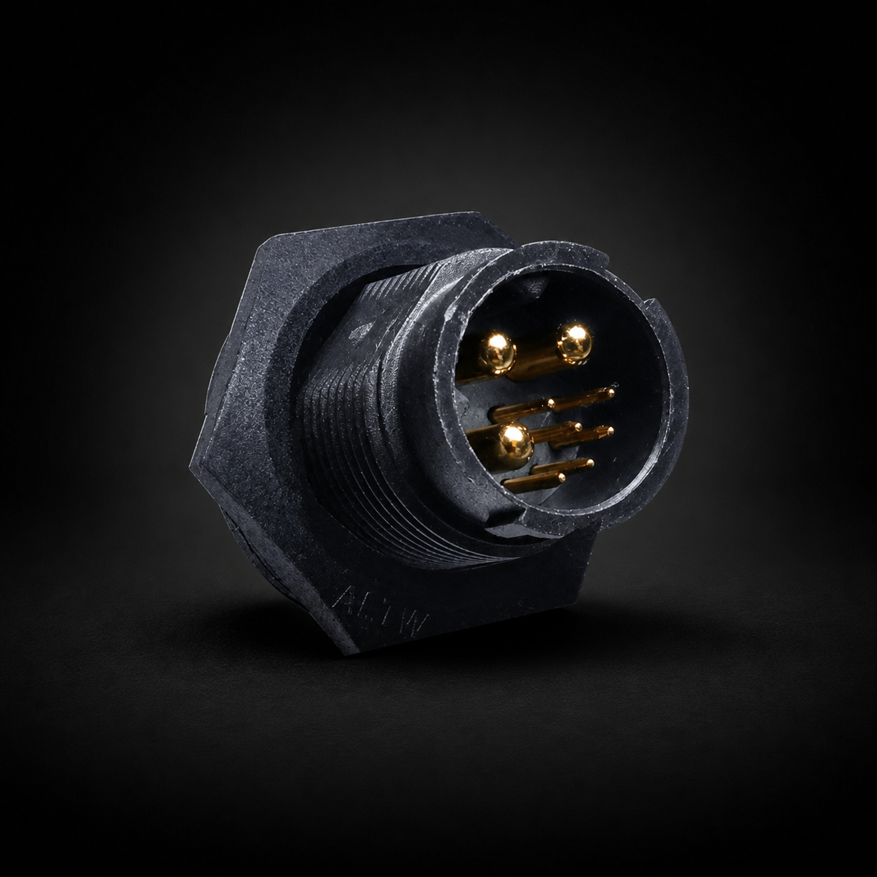 DIY Pint motor connector on a black studio background