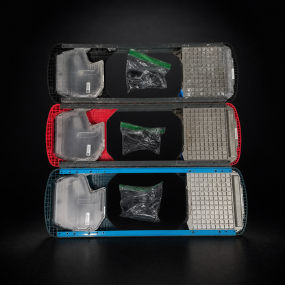 Onewheel pint frame and boxes on a black studio background