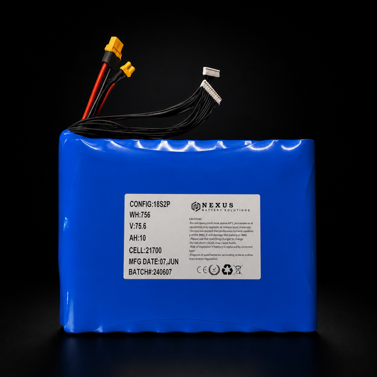 VESC 18s2p Battery Pack for Onewheel Vesc builds (Samsung 50S Cells) on a black studio background